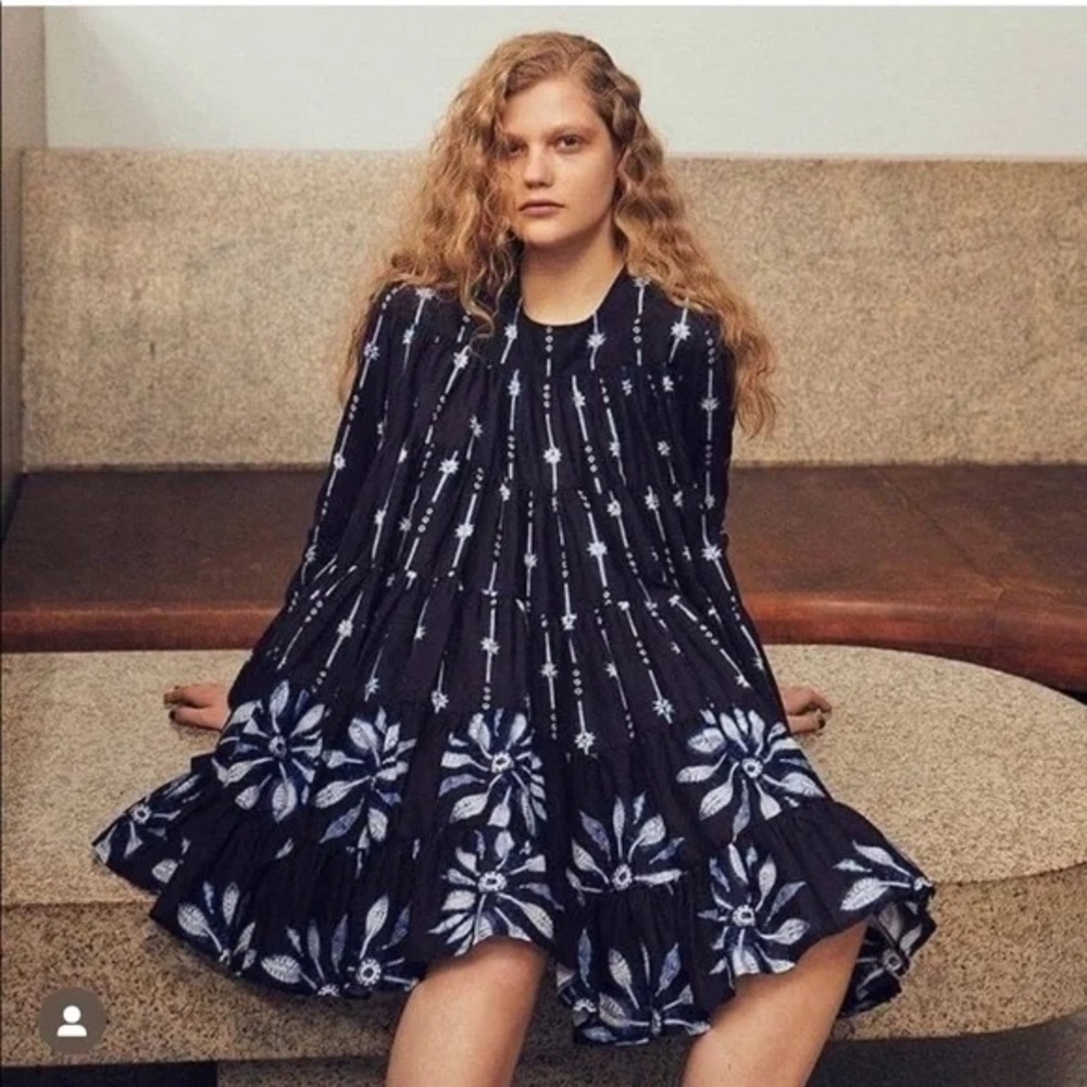 Merlette Navy Print Swing Dress SZ M